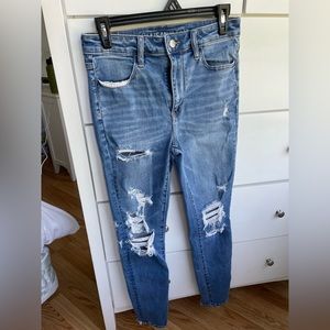 American Eagle size 8 long ripped regular wash jeans